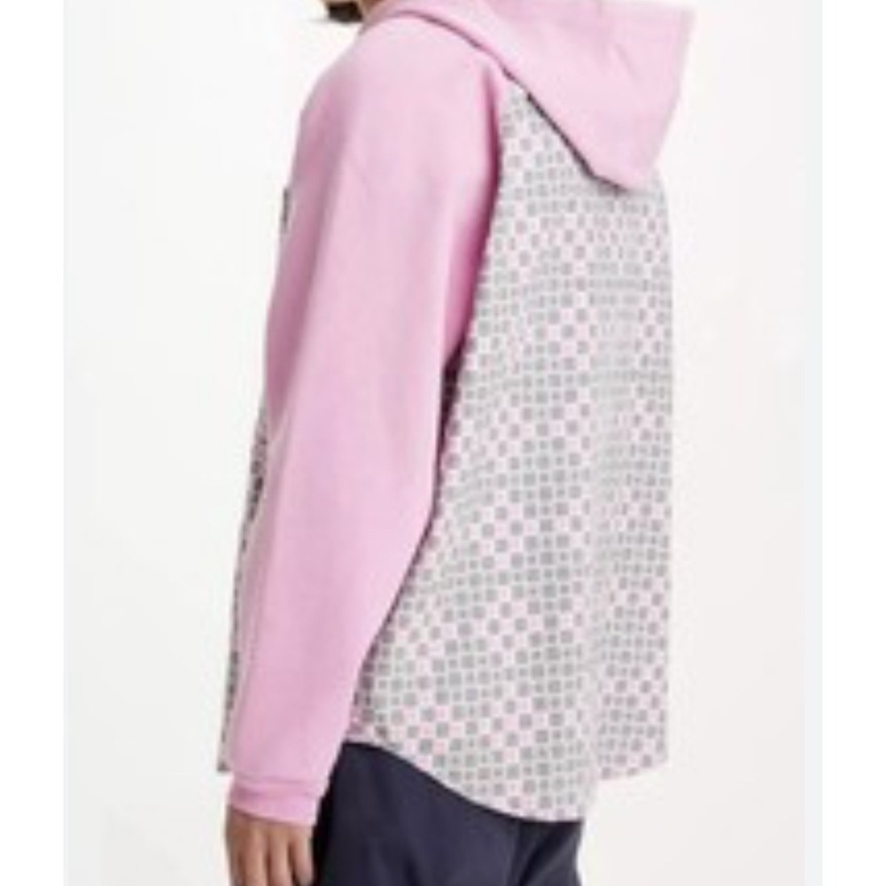 Levi's Hoodie Pullover Checkered Print Pink Gray Long Sleeve Menswear Casual - Picture 2 of 10